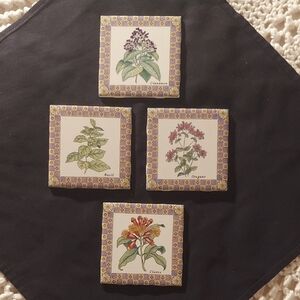 Floral Herb Tile/Coaster Set
